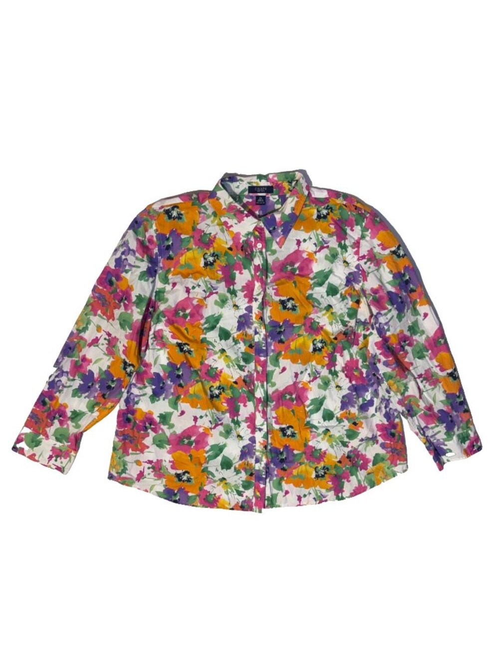 Chaps Ralph Lauren Blooming Spring Flowers Blouse Pink & Orange Blossom Top 2x